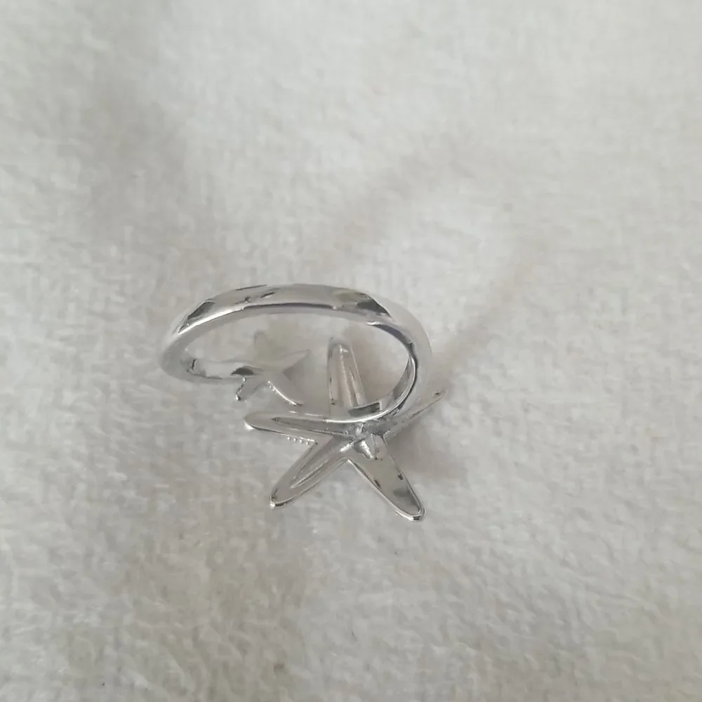 Starfish cuff ring silvertone